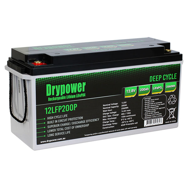 12LFP200PHR LiFePO4 12.8V 200Ah 2560Wh DRYPOWER RECHARGEABLE BATTERY + M8 BOLT (Max. 4S) 62619 Compatible